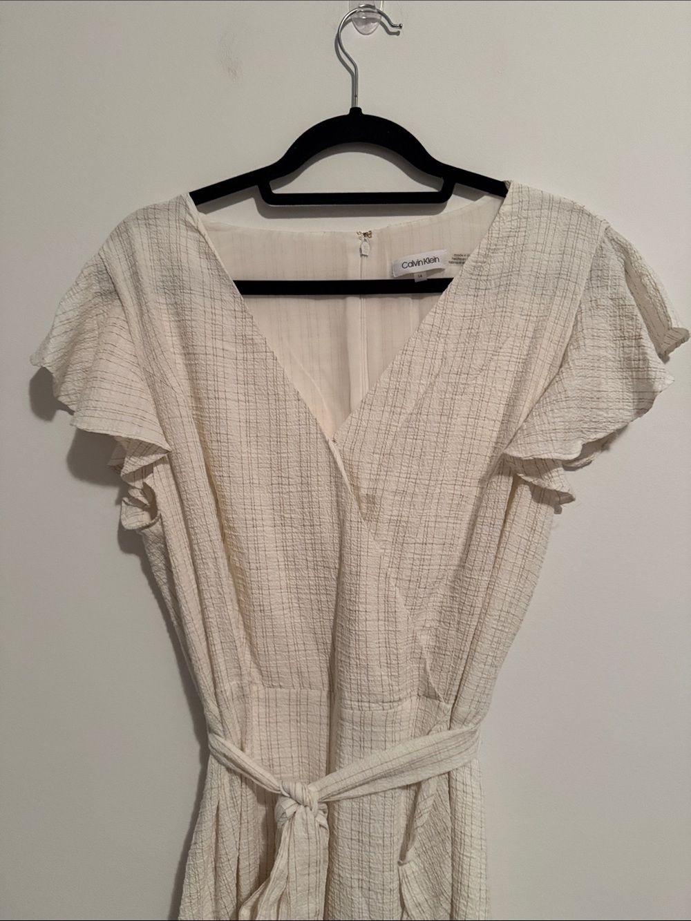 NWOT Calvin Klein Ivory Ruffle Wrap Midi Dress - Picture 2 of 8